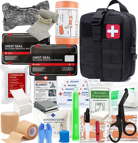 IFAK Kit de trauma, kit de primeros auxilios médicos militares, sangrado, bolsa de supervivencia de emergencia contra errores para campamento, Negro