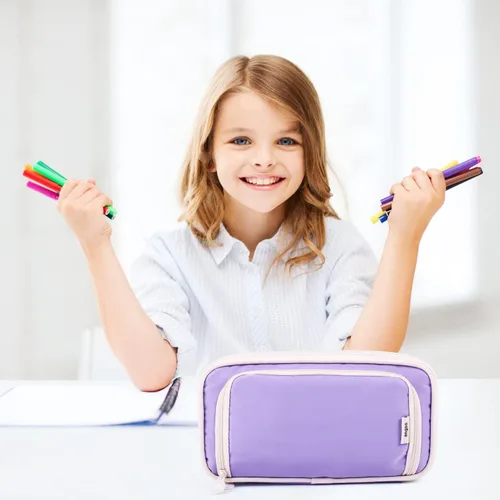 Miniatura 6 de Estuches para lápices de gran capacidad, 4 compartimentos, estuche estético grande para niñas y mujeres, estuche portátil con asa, organizador