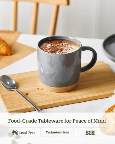 Miniatura 3 de famiware Tazas de café para 4, juego de tazas de 13 onzas, taza de beber con asa para café, té, cacao, leche, serisa Milkyway Serise, gris oscuro