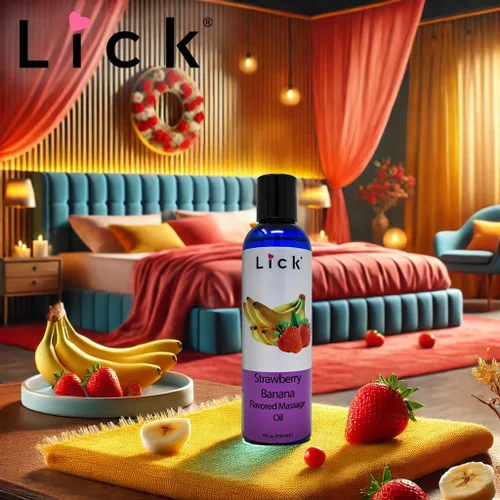 Miniatura 2 de Lick Aceite de masaje con sabor a fresa y plátano, aceite de masaje comestible de fruta dulce cremosa con vitamina E, deslizamiento suave y seguro