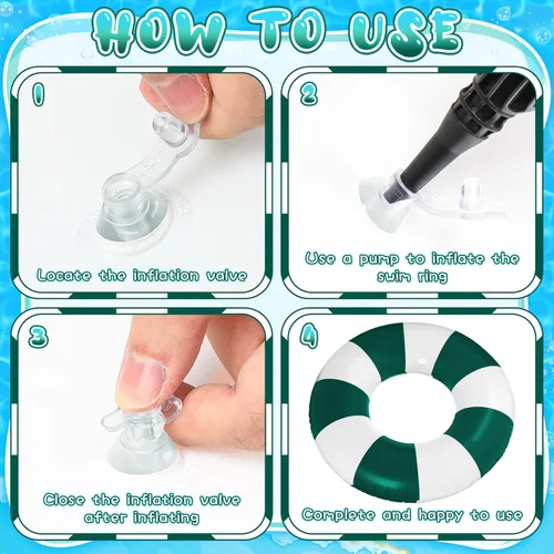 Miniatura 4 de Foilswirl Flotadores inflables jumbo de 47.24 pulgadas para piscina, anillos de piscina a rayas azules y blancas, tubo inflable para mujeres Verde