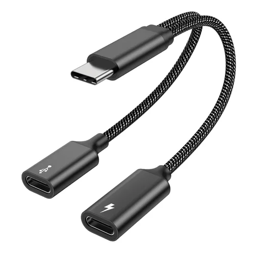 MOGOOD Cable divisor USB C de 60 W, 2 en 1 USB-C macho a doble USB-C hembra, carga mientras usas auriculares, SSD, DAC o controlador, para Steam