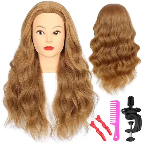 Miniatura 8 de 16 pulgadas 100% pelo real maniquí cabeza de entrenamiento cabeza cosmetología maniquí cabeza para peluquería práctica trenzado peinado con soporte