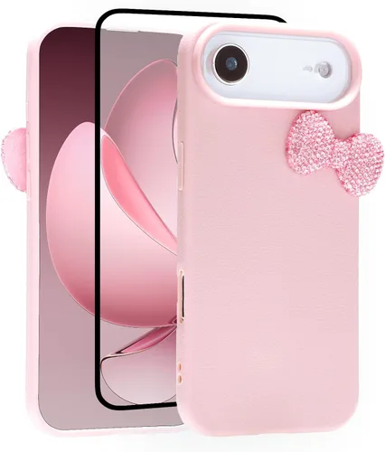 Miniatura 11 de Funda Linda para iPhone 13 de 6.1 Pulgadas con Protector de Pantalla HD, Fundas de Teléfono con Arco de Pedrería de Color Rosa para Mujeres Niñas