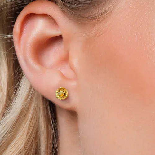 Miniatura 131 de Gem Stone King Aretes de Martini de oro amarillo de 14 quilates Aretes de tuerca de 3 puntas para mujeres y hombres Redondos de 0.236 pulgadas