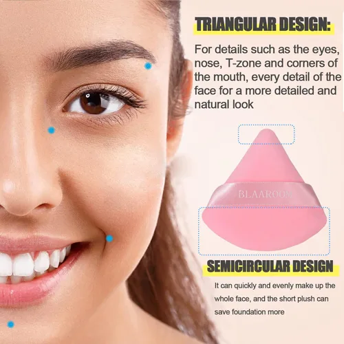 Miniatura 2 de 6 piezas de maquillaje facial de terciopelo suave triángulo para polvo suelto, polvo mineral, polvo corporal, base cosmética húmeda y seca, Rosado