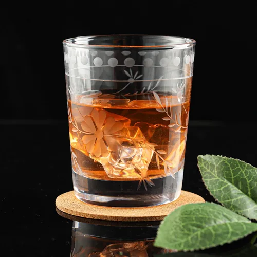 Miniatura 2 de Joeyan Vasos de Vidrio para Beber Grabados Soplados a Mano, Vasos de Agua de Vidrio Transparente con Patrón Floral, Juego de Cristalería Tumbler
