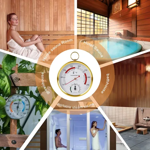 Miniatura 6 de Termómetro de sauna 2 en 1 Fahrenheit e higrómetro, acero inoxidable redondo doble temperatura y humedad 68-212°F/0-100% RH, medidor digital