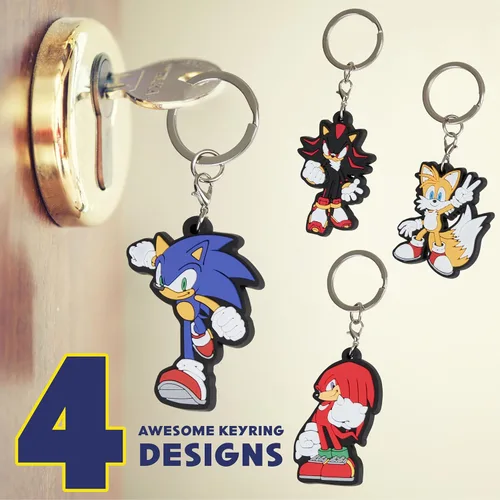 Miniatura 3 de Sonic The Hedgehog Llaveros de goma para niños, nudillos, cola de sombra para niños, coleccionables, paquete de 4 mini figuras, juego de llaveros