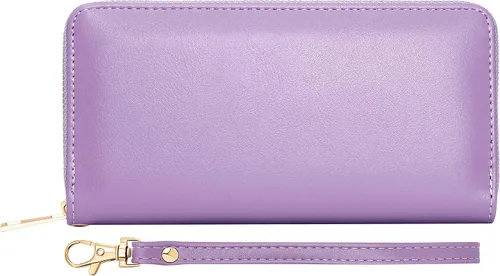 Miniatura 43 de Badiya Billetera para mujer con bloqueo RFlD de cuero con cremallera alrededor de carteras de gran capacidad
