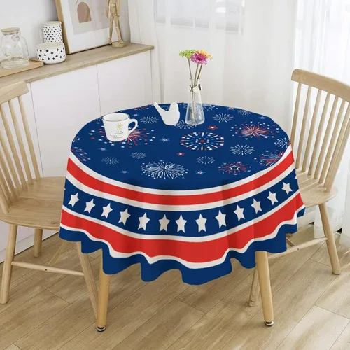 Miniatura 3 de Hexagram Mantel redondo para el 4 de julio, mantel patriótico redondo de 70 pulgadas, estrellas rojas y azules para interiores o exteriores, bandera