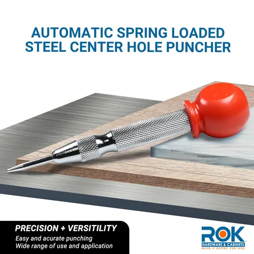 Miniatura 2 de Rok Hardware 5-1/8 "Herramienta automática de perforación de agujero central de acero con resorte para metal, madera y plástico ROKCPUNCH