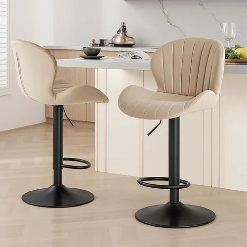 Sweetcrispy Juego de 2 taburetes de bar, sillas de bar giratorias modernas, taburetes de bar tapizados de tela ajustable, altura de mostrador con