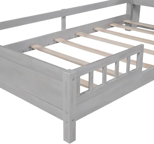 Miniatura 8 de VilroCaz Moderna cabecera de almacenamiento de cama de tamaño individual y barandilla de seguridad para niños, base de cama de plataforma de madera