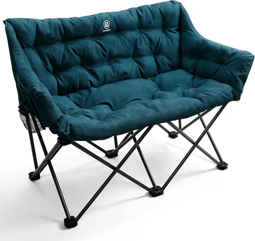 EVER ADVANCED Silla de campamento doble para adultos, asiento de amor plegable acolchado para campamento con bolsillo lateral, sofá de campamento
