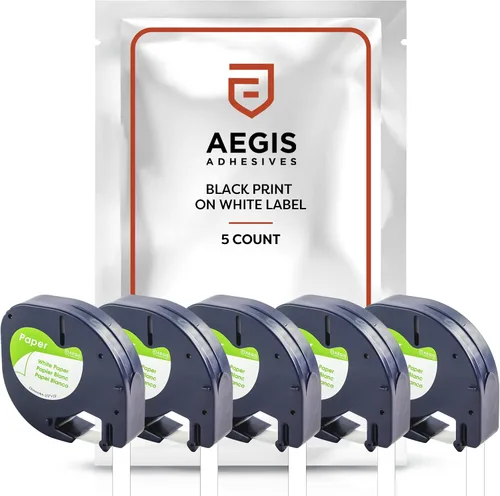 Aegis Adhesives - Paquete de 5 cintas de etiquetas de repuesto para DYMO LetraTag 91330 | 1/2 pulgadas x 13 pies 0.472 in x 13.1 ft Cinta para