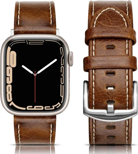 Miniatura 14 de Correa de cuero compatible con correas de Apple Watch de 1.811 in, 1.772 in, 1.732 in, 1.654 in (Serie 1/2/3) para hombres y mujeres, correa