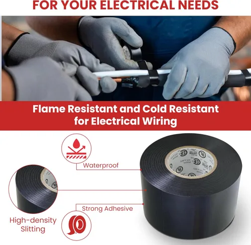 Miniatura 3 de GGR Supplies T.R.U. EL7566-AW, cinta adhesiva de grado profesional de PVC de goma negra, con clasificación hasta 600 voltios y 176 °F - UL/CSA/CE