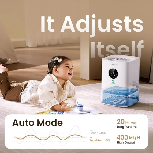 Miniatura 8 de Provirtec Humidificador evaporativo Pro Baby para dormitorio, sin niebla y sin polvo blanco, sin BPA y 16 dB, sueño silencioso para niños, 3 modos