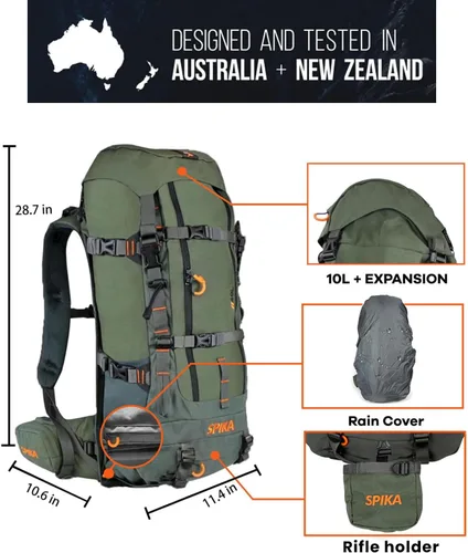Miniatura 4 de SPIKA Mochila de caza con marco interno, mochila de senderismo impermeable para extensible, 40L + 80L + capacidad Verde militar 80l