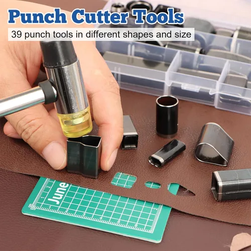 Miniatura 3 de Kit de punzón de cuero de 58 piezas – Incluye 52 cortadores de perforadores de forma, punzones de cuero de 1/2/4/6 puntas, mazo de goma de 0.787 in