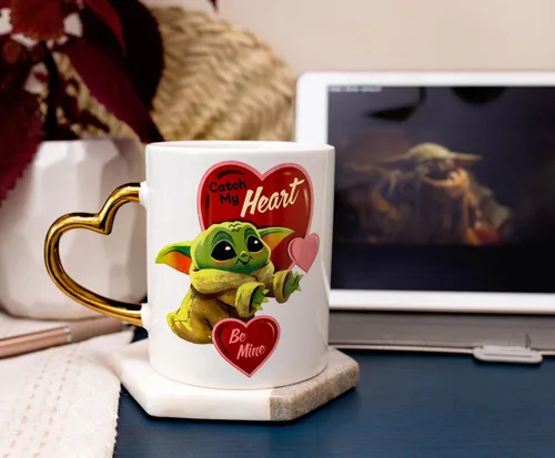 Miniatura 5 de STAR WARS: The Mandalorian Grogu Catch My Heart - Taza de cerámica de 14 onzas Taza de café grande sin BPA para expreso, cafeína, bebidas