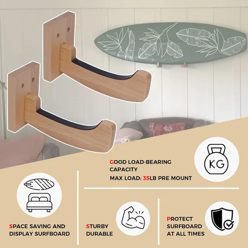 Miniatura 6 de Tablas de surf de madera para montar en la pared para almacenar y exhibir tus tablas de surf/skimboards/patinetas