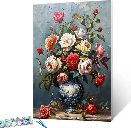Miniatura 35 de Tucocoo Kit de pintura de lavanda por números con pinceles y pigmento acrílico sobre lienzo para adultos, diseño rústico de ventanas, arte floral