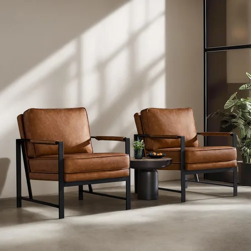 Miniatura 10 de Yaheetech Sillones de piel sintética, silla retro de ocio con acolchado y cojín extrasuave, respaldo inclinado de 105 grados, moderno sillón