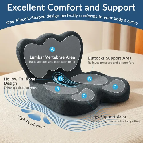 Miniatura 6 de Exclusivo Mezcla Cojín de asiento de espuma viscoelástica, cojines ergonómicos para aliviar el dolor del coxis, almohadilla de asiento Negro