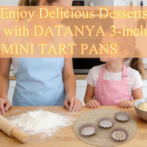Miniatura 6 de DATANYA Mini Sartenes para Tartas con Fondo Extraíble de 3 Pulgadas, Molde para Tartas de Quiche de Acero al Carbono Antiadherente de 0.8 Pulgadas