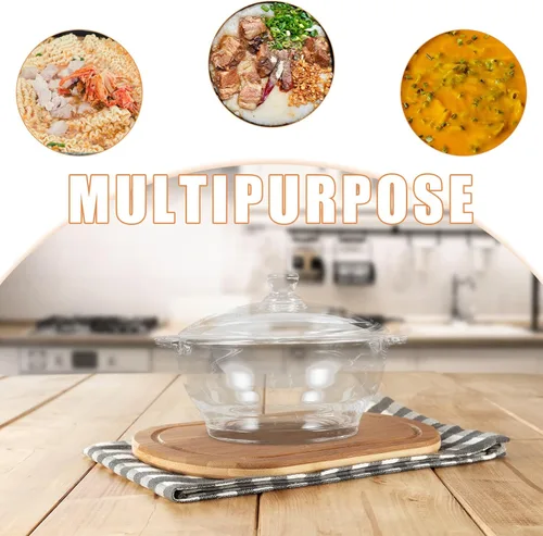 Miniatura 6 de Cacerola de vidrio transparente con tapa y asas, olla de 2.5 L para cocinar, hornear, servir, microondas y horno