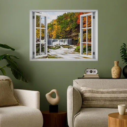 Miniatura 19 de wall26 Adhesivo decorativo para pared, diseño de oso y mariposa fuera de una ventana abierta, no se pega ni se pega, papel tapiz no tejido