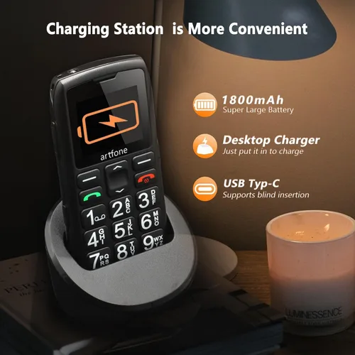 Miniatura 5 de artfone C1+4G Pro Black - Teléfono celular con botones grandes para personas mayores, teléfono básico con botón SOS, estación de carga, 1800 mAh