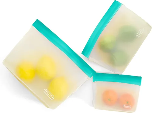 Miniatura 14 de MUMI Piccolo Bolsas reutilizables con cremallera, juego de 3 bolsas de silicona con cierre hermético Bolsas reutilizables con cierre hermético Azul