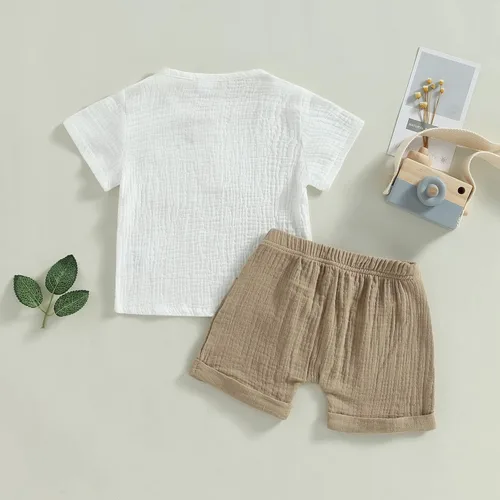 Miniatura 10 de fhutpw Conjunto de 2 piezas de ropa de verano para bebés, camiseta de manga corta, cintura elástica, pantalones cortos para niños pequeños