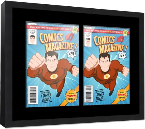 Miniatura 40 de Poster Palooza Marco de cómic con paspartú para 1 cómic de la Edad de Bronce publicado entre 1970 y 1985, marco de cómic negro para cómic de 7.25 x