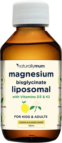 Liposomal de magnesio | con vitaminas D3 y K2 | Bisglicinato de magnesio | para niños y adultos | Suplemento líquido altamente absorbente | Sabor a