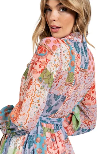 Miniatura 4 de Vestido de manga larga con estampado de flores multicolor