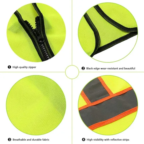 Miniatura 4 de Tekware Chaleco de seguridad con tiras altamente reflectantes, paquete de 10 protectores de construcción de color neón brillante con cremallera