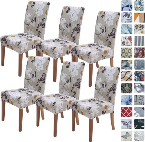Miniatura 77 de SPRINGRICO Paquete de 6 fundas blancas para sillas de comedor, fundas elásticas para sillas de comedor con diseño floral, de elastano lavable