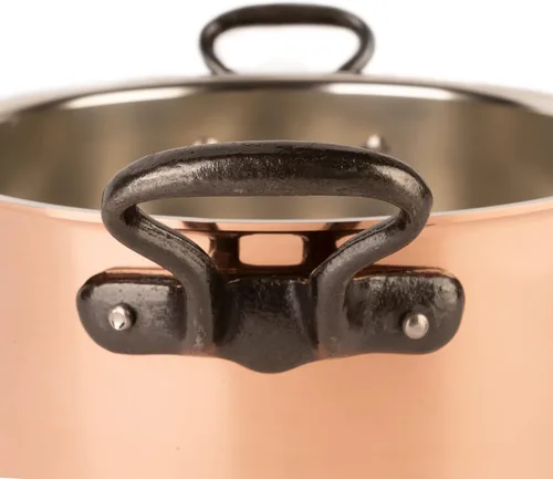 Miniatura 3 de olla de cobre estañado con asas y tapa de hierro fundido olla tradicional de cobre macizo olla de Francia ideal para sopas y guisos 1.5 cuartos