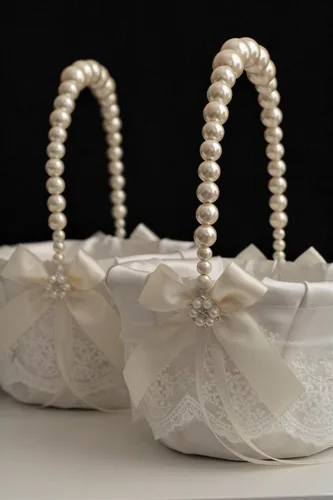 Miniatura 8 de Juego de almohada de portador de anillos de marfil y cesta de niña de flores, almohada de anillo de corazón, cesta de boda de encaje, cesta de mango
