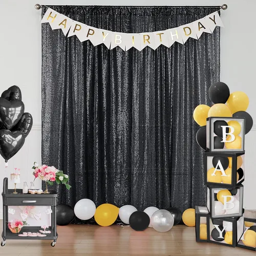 Miniatura 8 de Sugargirl Telón de fondo de lentejuelas negro para Halloween, 4 paneles de 2 pies x 8 pies, cortinas brillantes con purpurina, fondo negro