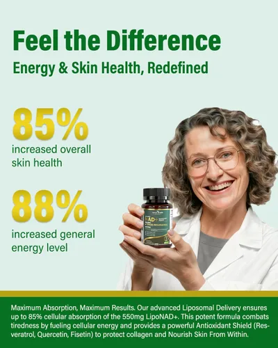 Miniatura 5 de Suplemento liposomal NAD+ nicotinamida ribósido de 550 mg con trans-resveratrol 200 mg - Quercetina, fisetina para el metabolismo, energía celular