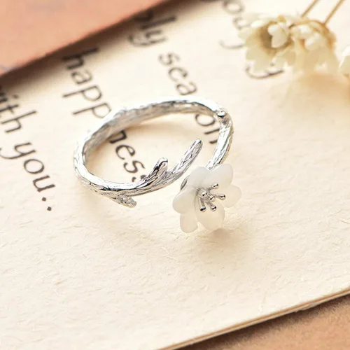 Miniatura 5 de Jeeless - Anillo de plata de ley 925 original Sakura con forma de cola abierta, ajustable, talla de flor para mujer