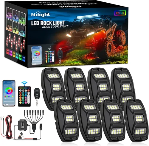Miniatura 21 de Nilight 2 luces LED RGB de 3 pies con base de resorte y 4 luces de rock, control remoto de aplicación con patrones de persecución de bricolaje