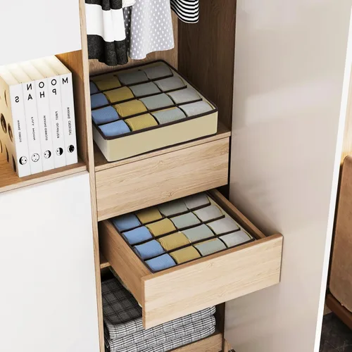 Miniatura 6 de Joyoldelf Organizador de cajones para calcetines, organizador de ropa interior, organizador de 16 celdas de tela, cajas de almacenamiento para Beige