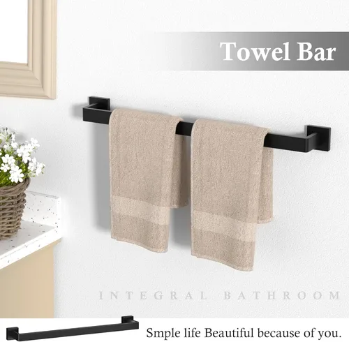 Miniatura 3 de Juego de 5 piezas de accesorios de baño negro mate, juego de barra de toalla de baño de 23.6 pulgadas, juego de hardware de baño de acero inoxidable