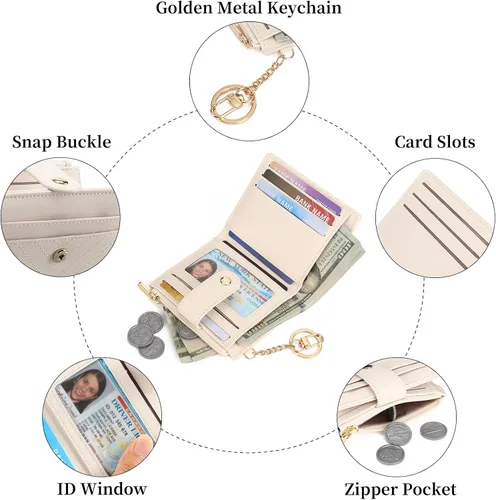 Miniatura 6 de GAEKEAO Billetera delgada para mujer, tarjetero con bloqueo RFID, billetera plegable con bolsillo para monedas con cremallera, ventana